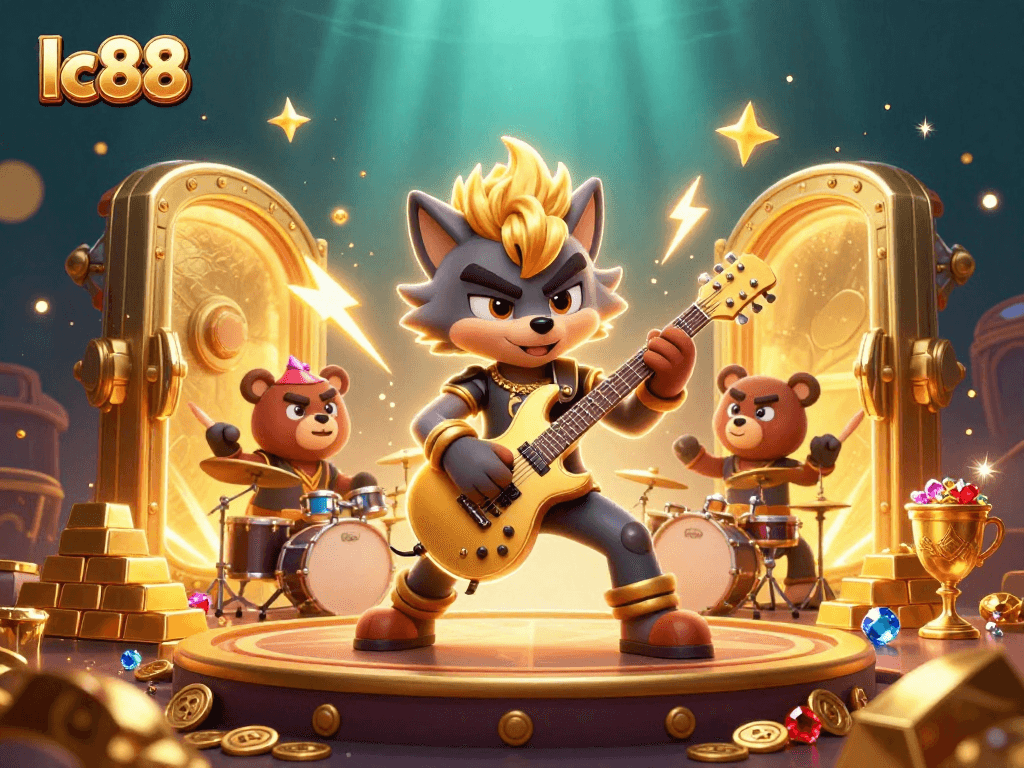 Experience the thrill of lc88 with a vibrant casino scene featuring dynamic characters and treasures.