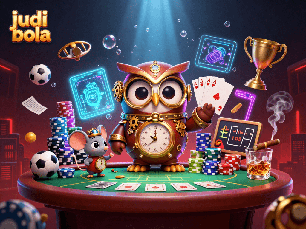 Experience judi bola excitement with time-traveling characters and vibrant casino elements in action.