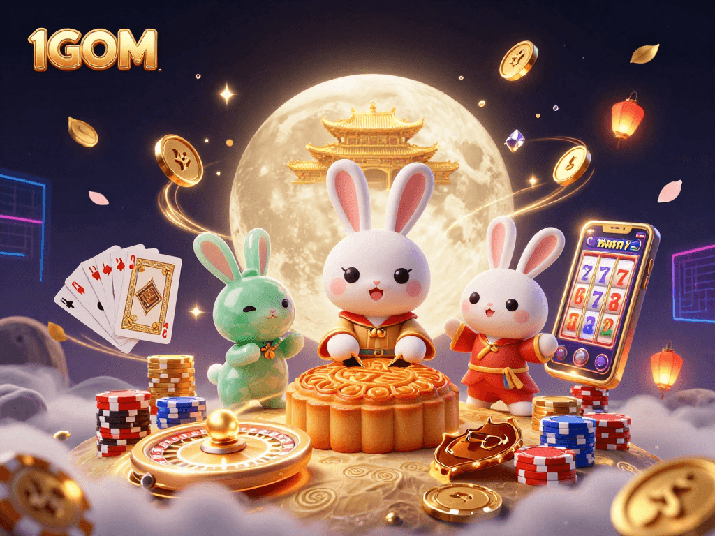 1GOM showcases a lunar-themed casino adventure with vibrant poker chips and dynamic gameplay elements.