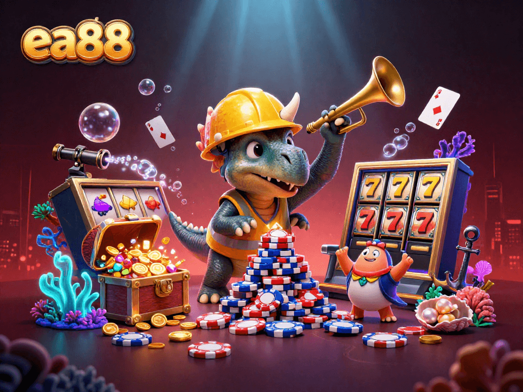 ea88 players building poker chip pyramids while celebrating with underwater treasures