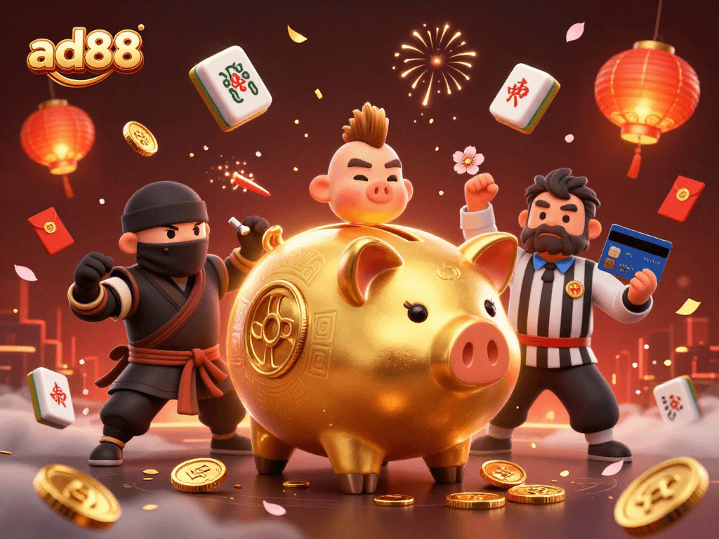 Engage with ad88 through vibrant 3D illustration showcasing a dynamic casino scene
