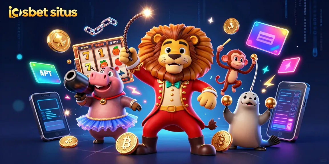 Menampilkan iosbet situs melalui ilustrasi 3D kasino yang dinamis dengan karakter menarik dan elemen permainan yang berwarna-warni.