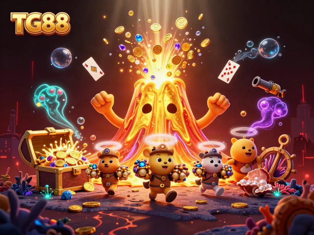 Experience excitement at TG88 with lively casino-themed elements, vibrant treasures, and explosive fun.