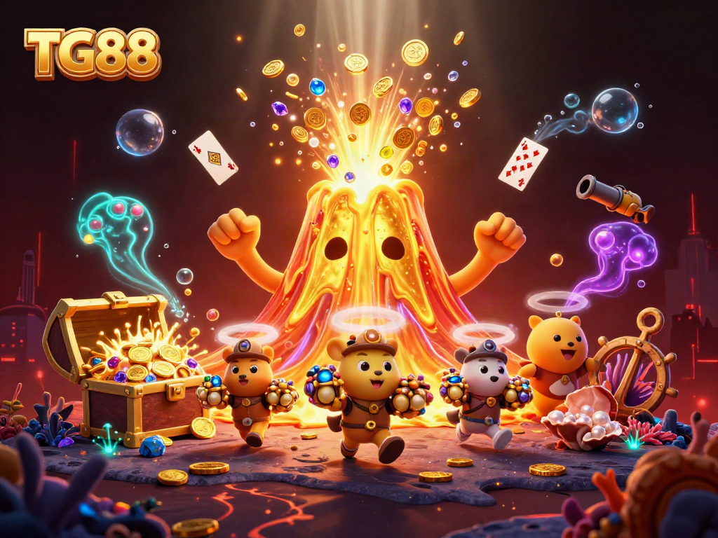 Experience excitement at TG88 with lively casino-themed elements, vibrant treasures, and explosive fun.