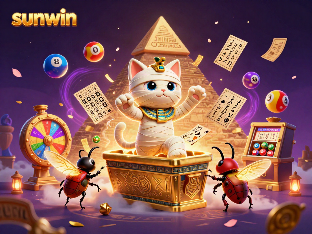 Experience thrilling gameplay with sunwin in this vibrant Egyptian-themed casino scene featuring dynamic lottery elements.