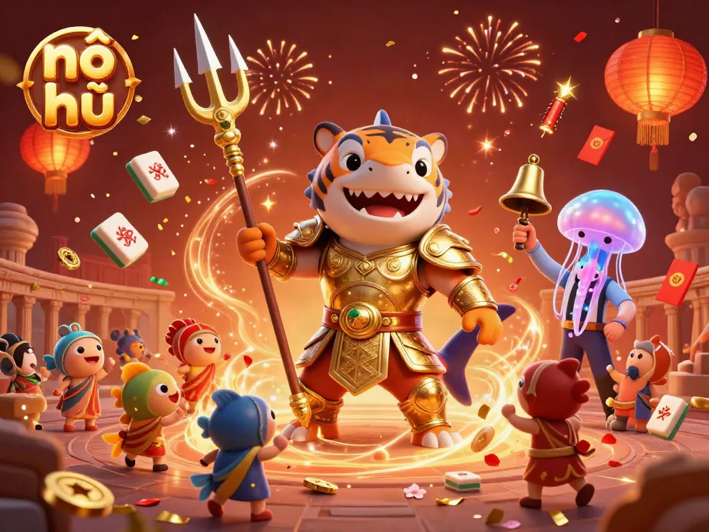 Experience the thrill of nổ hũ with our vibrant underwater casino scene, featuring dynamic characters and festive elements.