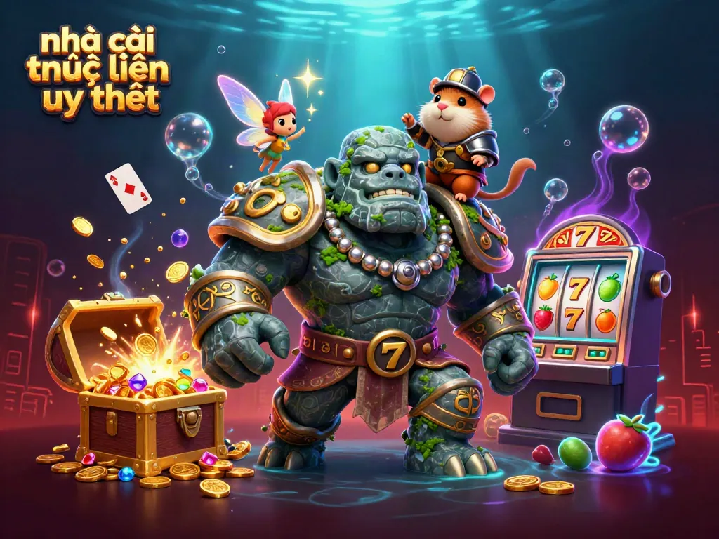 Experience thrilling gameplay with nhà cái trực tuyến uy tín as a golem guardian comes alive in a vibrant casino scene.