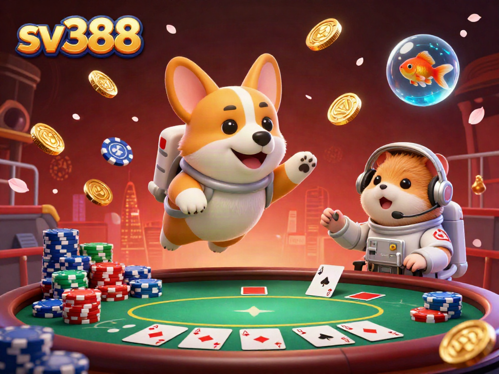Experience thrilling cockfighting action with SV388 in this vibrant, immersive casino scene.