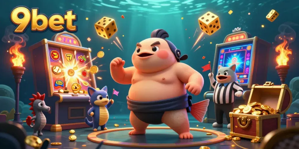 Experience top thrills with 9bet in a vibrant underwater casino scene filled with exciting games.