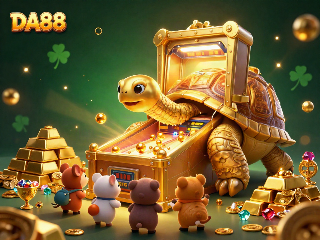Experience thrilling DA88 adventures with golden tortoise and vibrant casino treasures.
