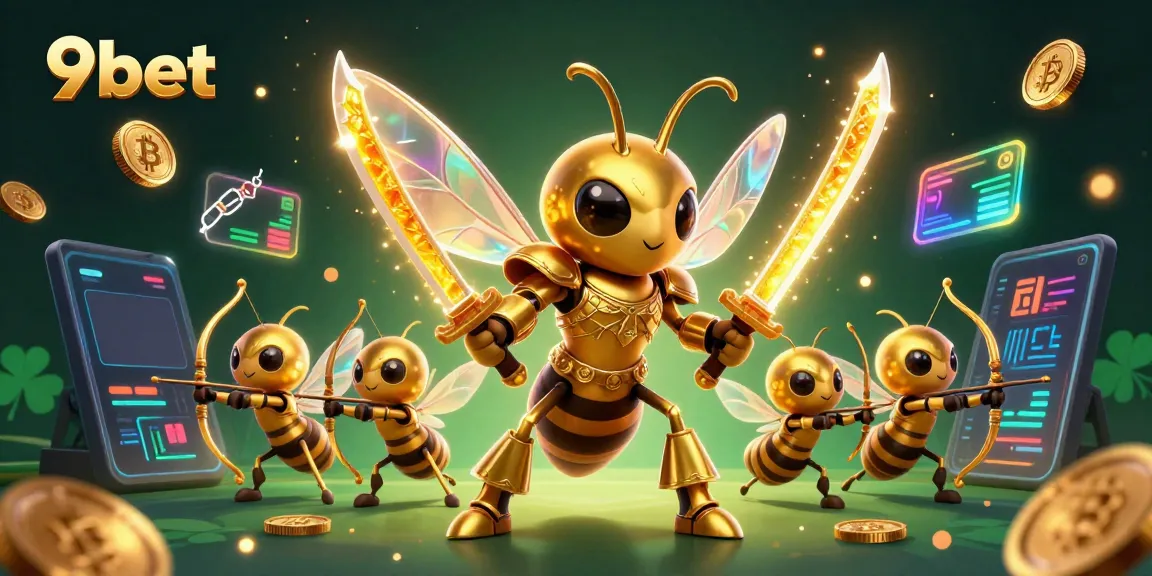 Experience thrilling gameplay at 9bet featuring samurai hornets, crypto coins, and vibrant casino elements.