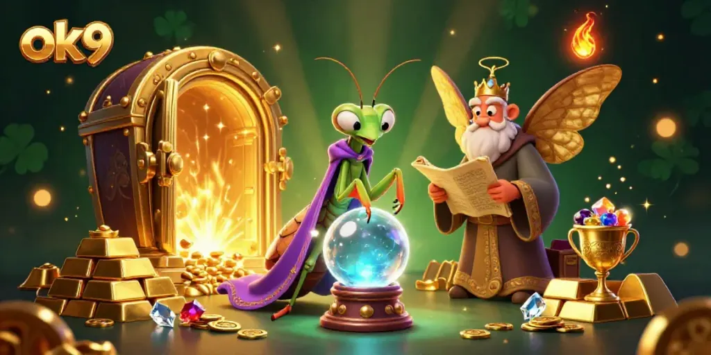 Experience fortune with ok9 in a vibrant casino realm filled with treasures and mystical characters.