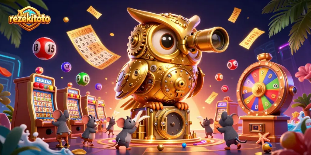 Experience rezekitoto's vibrant casino scene with cartoon characters and game elements in action.