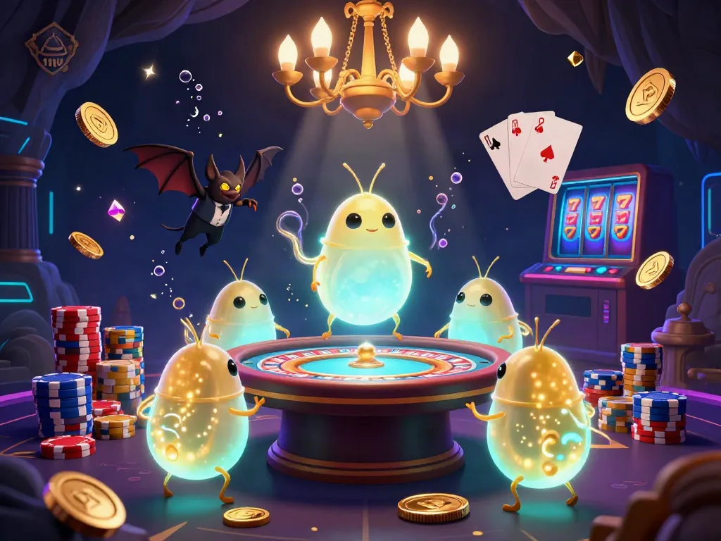 Experience thrilling gaming with 11UU, where glowworms illuminate a vibrant casino filled with gold coins and colorful poker elements.