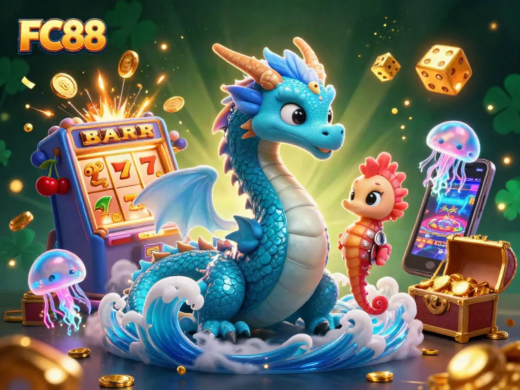 Experience FC88's vibrant casino world with thrilling slot games and a fantasy-inspired backdrop.