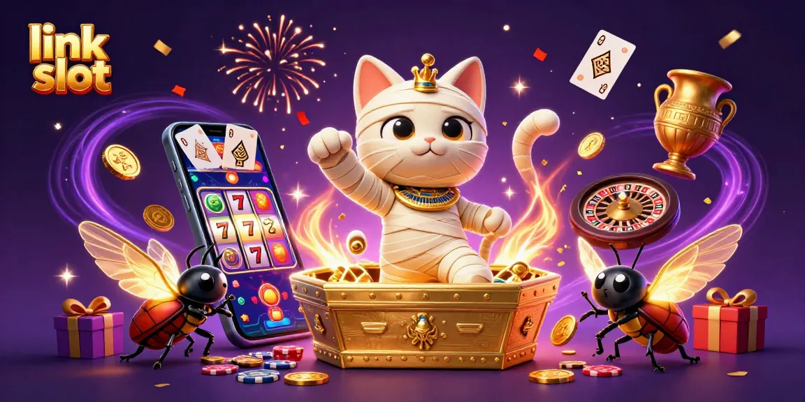Play exciting link slot games with a vibrant Egyptian theme and colorful slot elements.