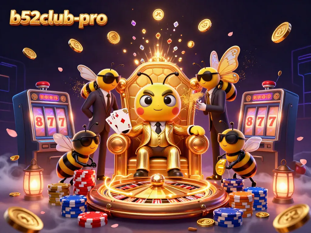 Experience the vibrant world of b52club-pro with a dynamic casino scene featuring a mob boss and game elements.