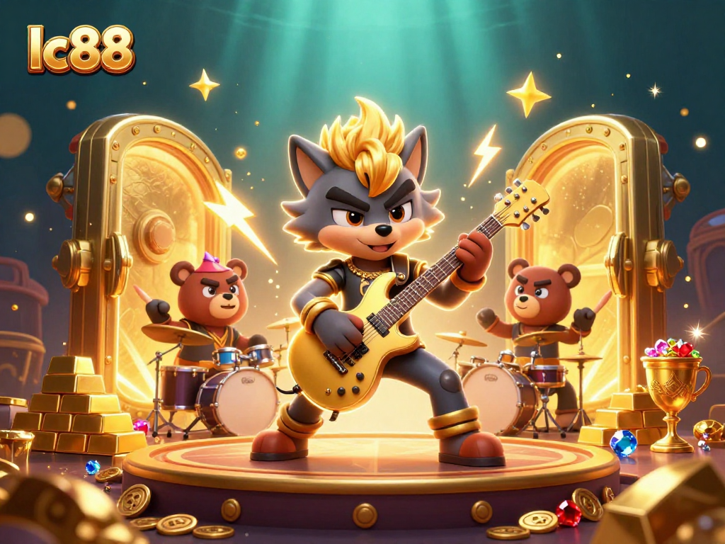 Experience the thrill of lc88 with a vibrant casino scene featuring dynamic characters and treasures.
