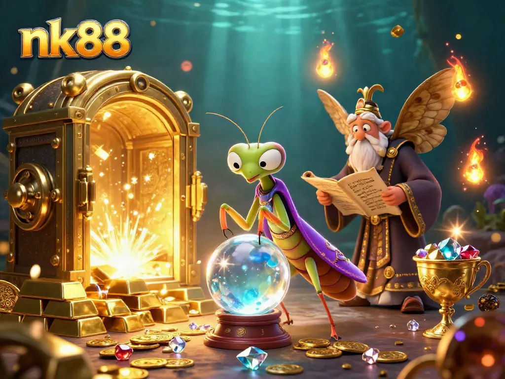 Play exciting games with nk88 while surrounded by whimsical casino characters and treasures.