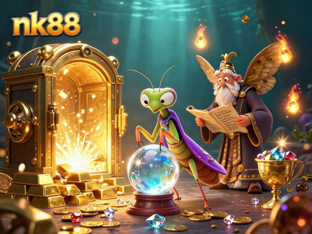 Play exciting games with nk88 while surrounded by whimsical casino characters and treasures.