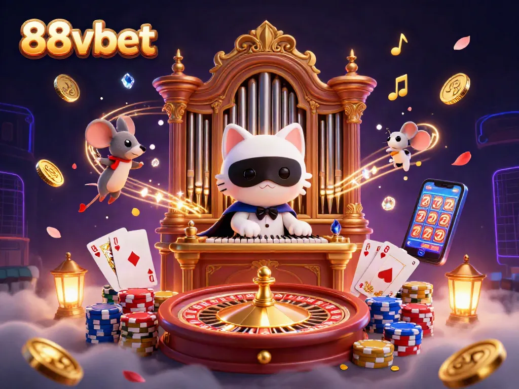 Experience the thrill of 88vbet with vibrant casino-themed digital art showcasing rich gaming elements.