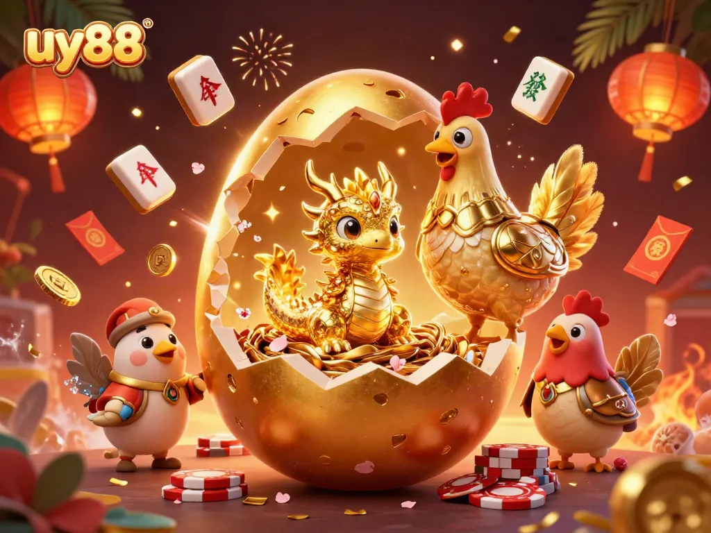 Experience thrilling gameplay at uy88 with a golden dragon and poker chips in an exciting casino environment.