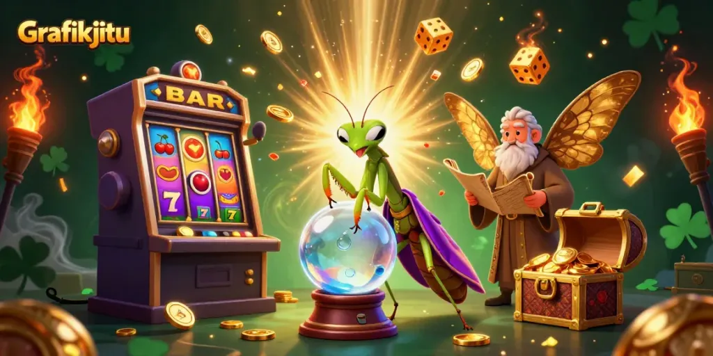 Experience the mystique of Grafikjitu with energetic characters and vibrant casino elements.