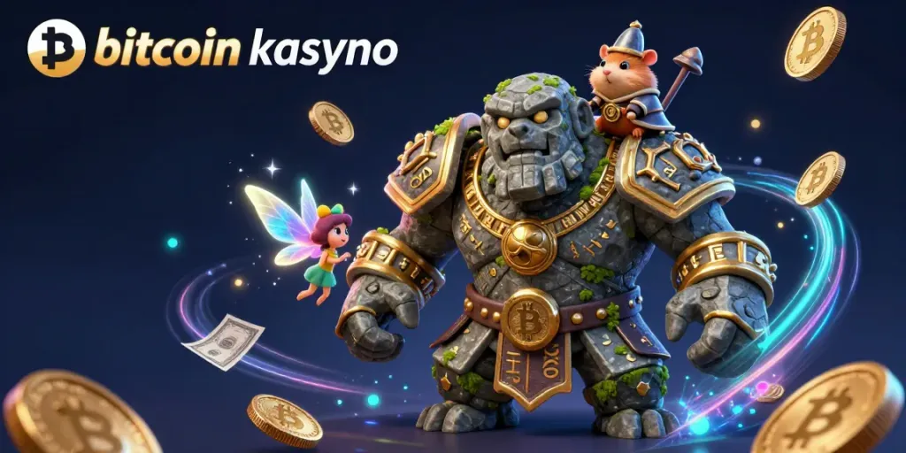 Spin big at bitcoin kasyno with vibrant characters, animated games, and magical effects.
