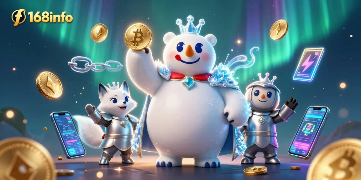 Join the excitement at f168info with the ice king polar bear as he leads crypto adventures in a vibrant casino scene.