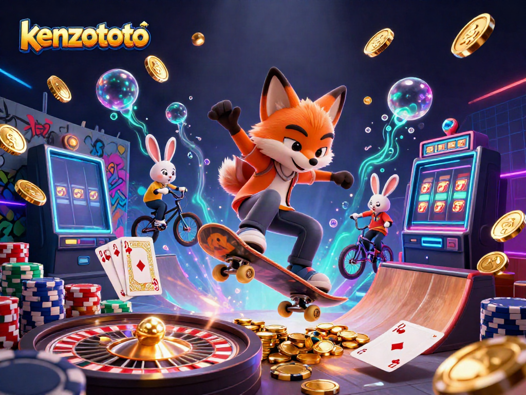 Engaging scene featuring kenzototo characters celebrating victories amidst vibrant casino elements.