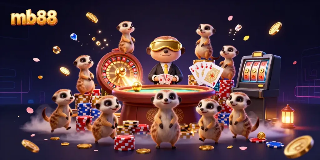 Experience thrilling gameplay at mb88 with meerkats operating a vibrant casino scene full of excitement.