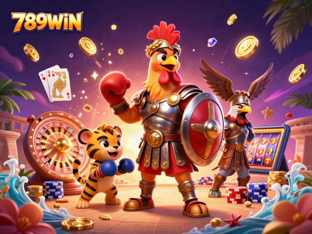 Engage in thrilling casino activities with 789WIN featuring dynamic gaming elements and colorful characters.