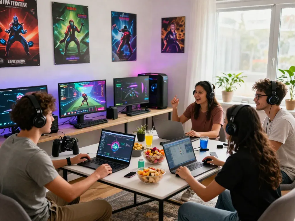 Engaging scene of friends playing multiplayer games at home, highlighting the lively atmosphere of https://hitclubt3.com/.