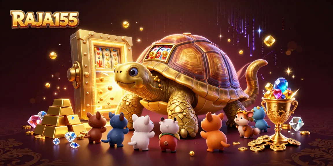 Experience big wins with RAJA155 slot machine featuring a colossal tortoise and exciting treasures.