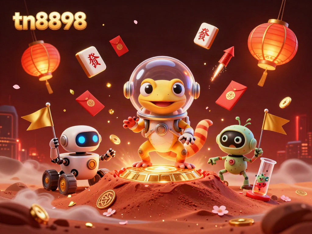 tn8898 showcases a vibrant Martian casino scene filled with cherry blossoms and alien excitement.