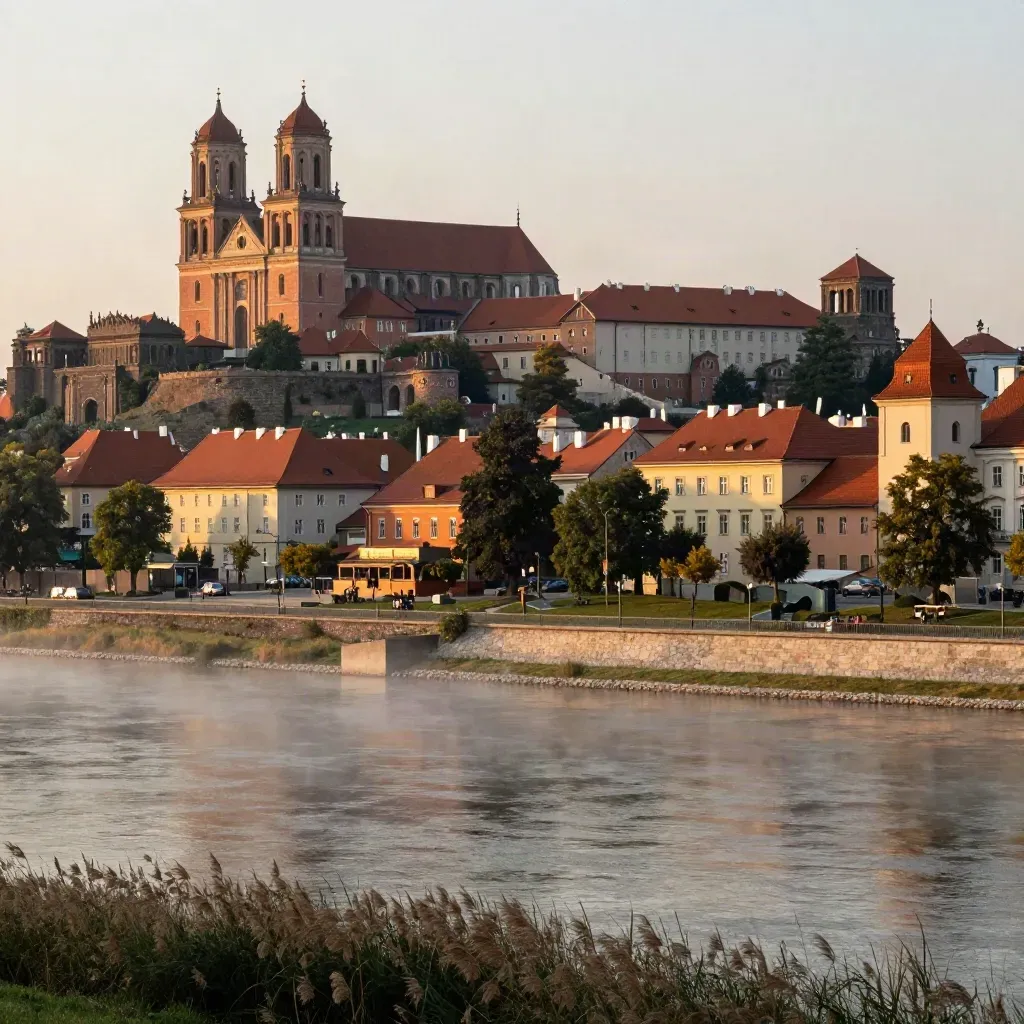 Panorama Krakowa z Wawelem o zachodzie, nad Wisłą i w złotym świetle