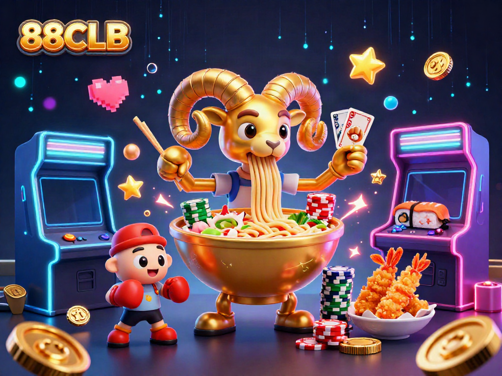 Experience the thrill of 88CLB with a vibrant 3D illustration showcasing action-packed casino games.