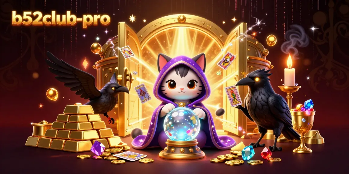 Engage with b52club-pro through a mystical casino adventure featuring a fortune teller cat and characters of luck.