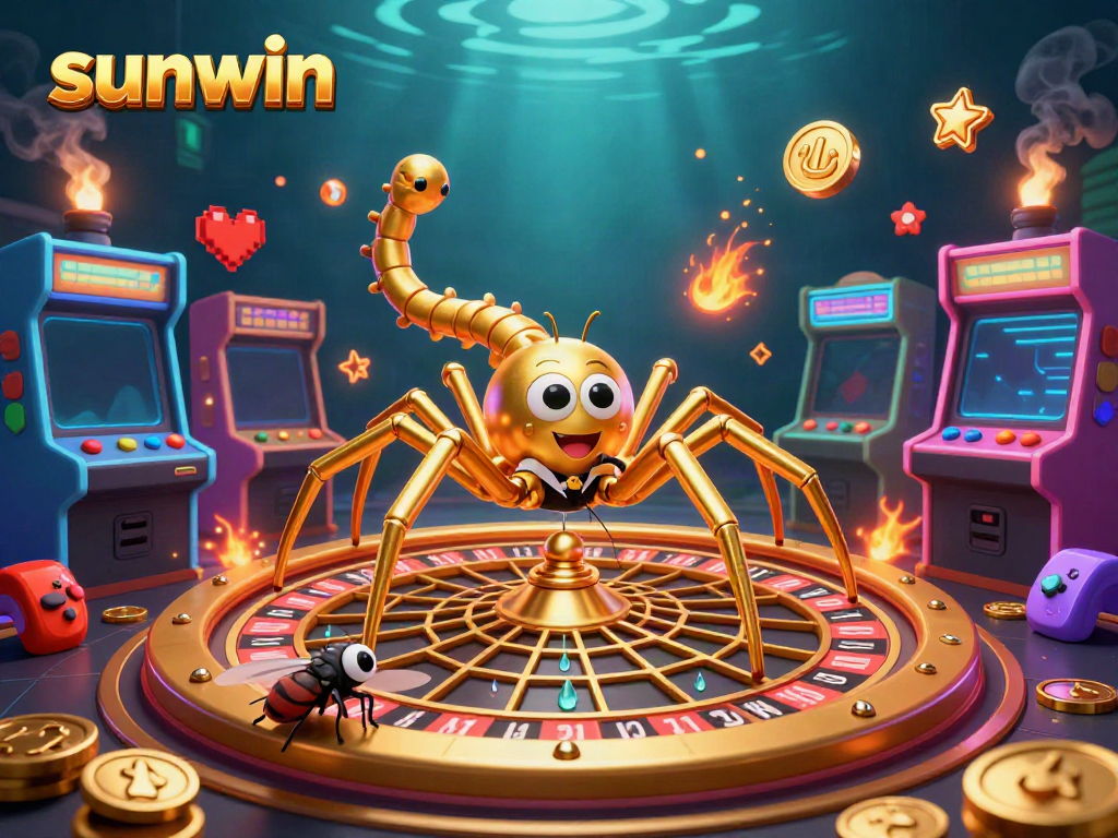 Engage in thrilling bets at sunwin with a vibrant casino-style scene featuring arcade machines.