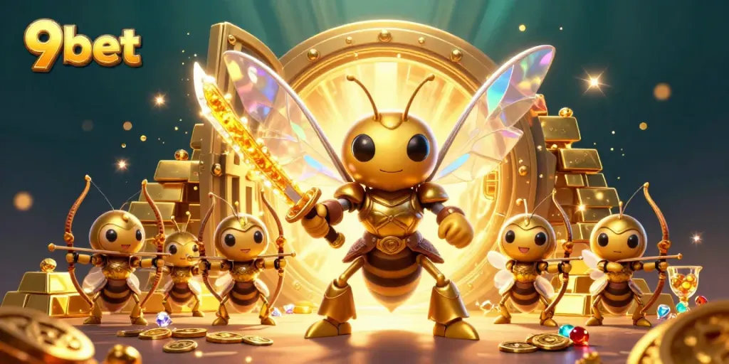 Experience thrilling gameplay as you join 9bet's casino adventure with golden treasure and dynamic characters.