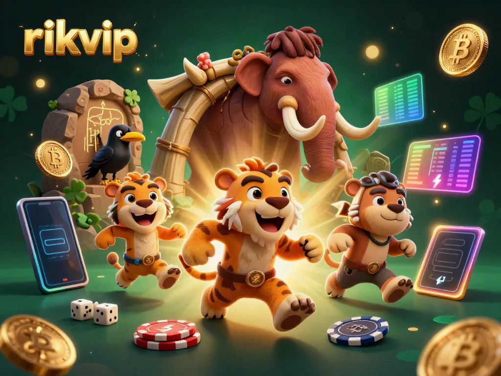 Enter the vibrant world of rikvip's prehistoric casino, featuring playful cartoon characters amidst a wealth of digital treasures.