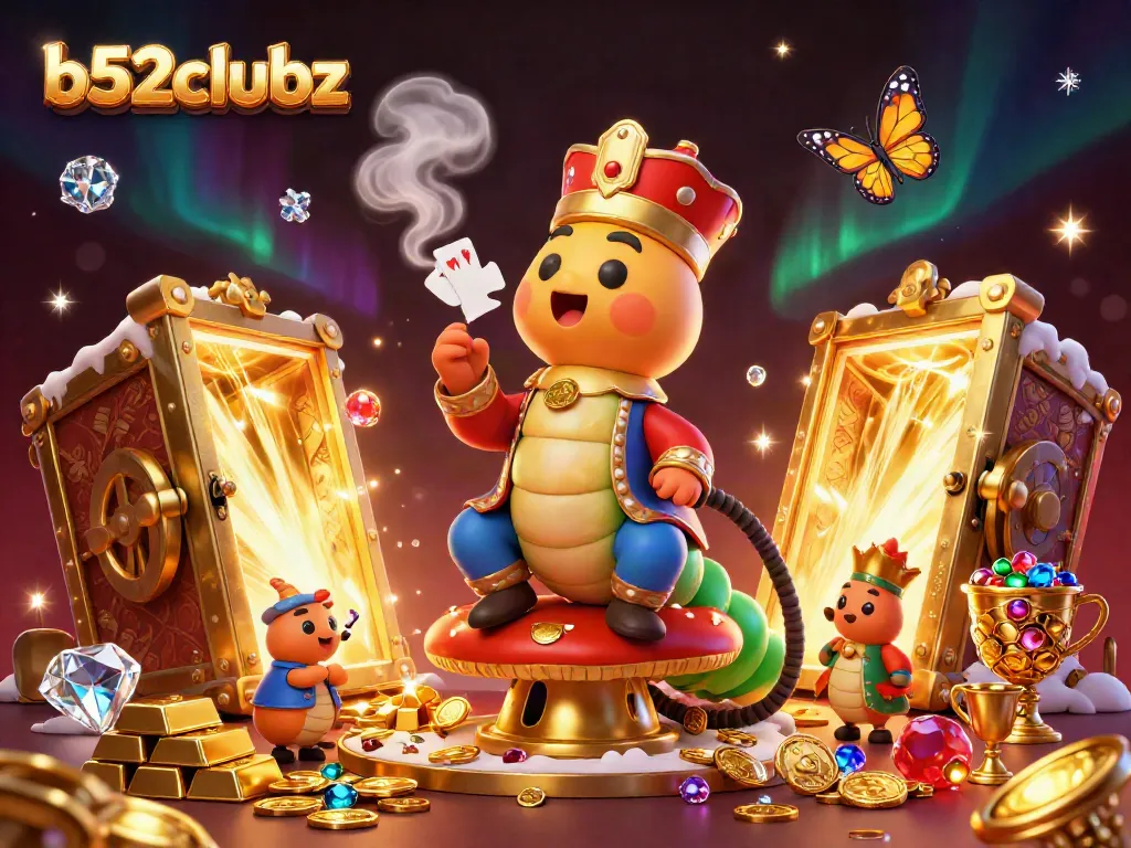 Experience immersive gaming excitement with b52clubz's vibrant casino scene of a hookah-master and treasures.