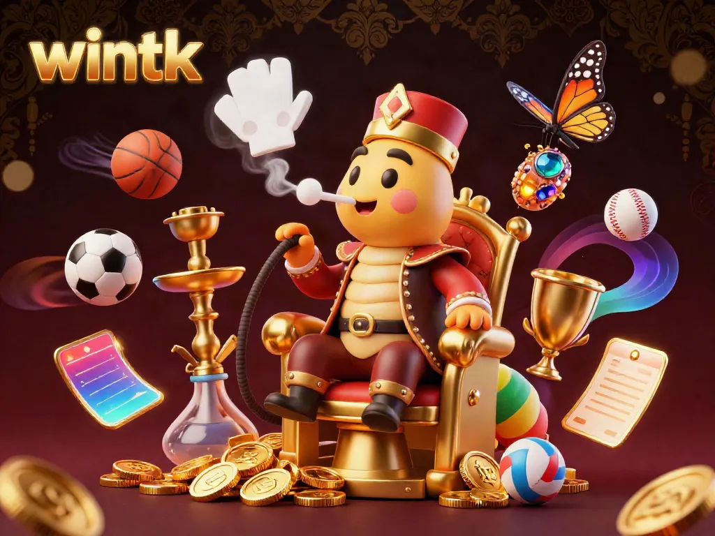 Experience the excitement of wintk with a dynamic 3D casino scene featuring a hookah-master and energetic sports elements.