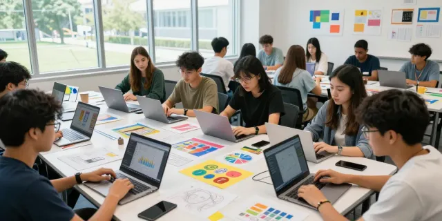 Engaging student collaboration at SUPER33 daftar workspace with art projects and technology.