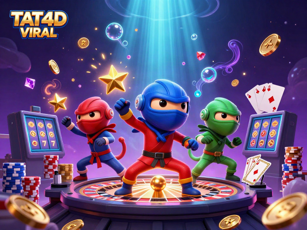 TAT4D VIRAL showcases dynamic ninja chameleons performing martial arts with casino elements.