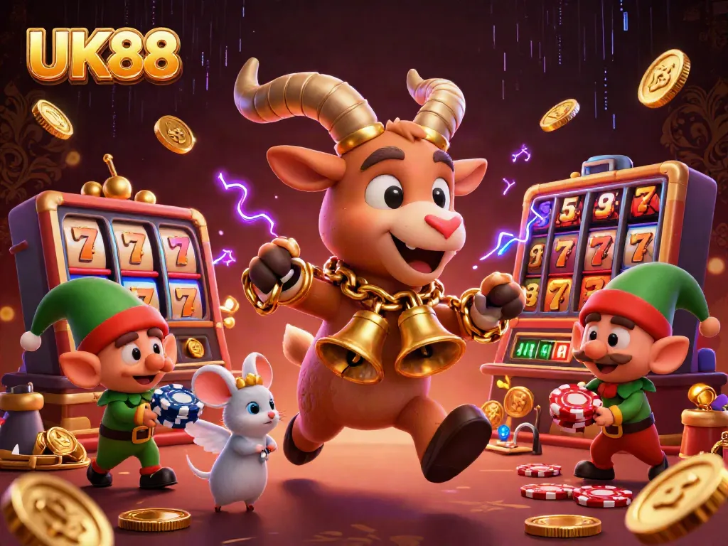 Experience thrilling gameplay at UK88 with a festive Krampus goat running a holiday casino.