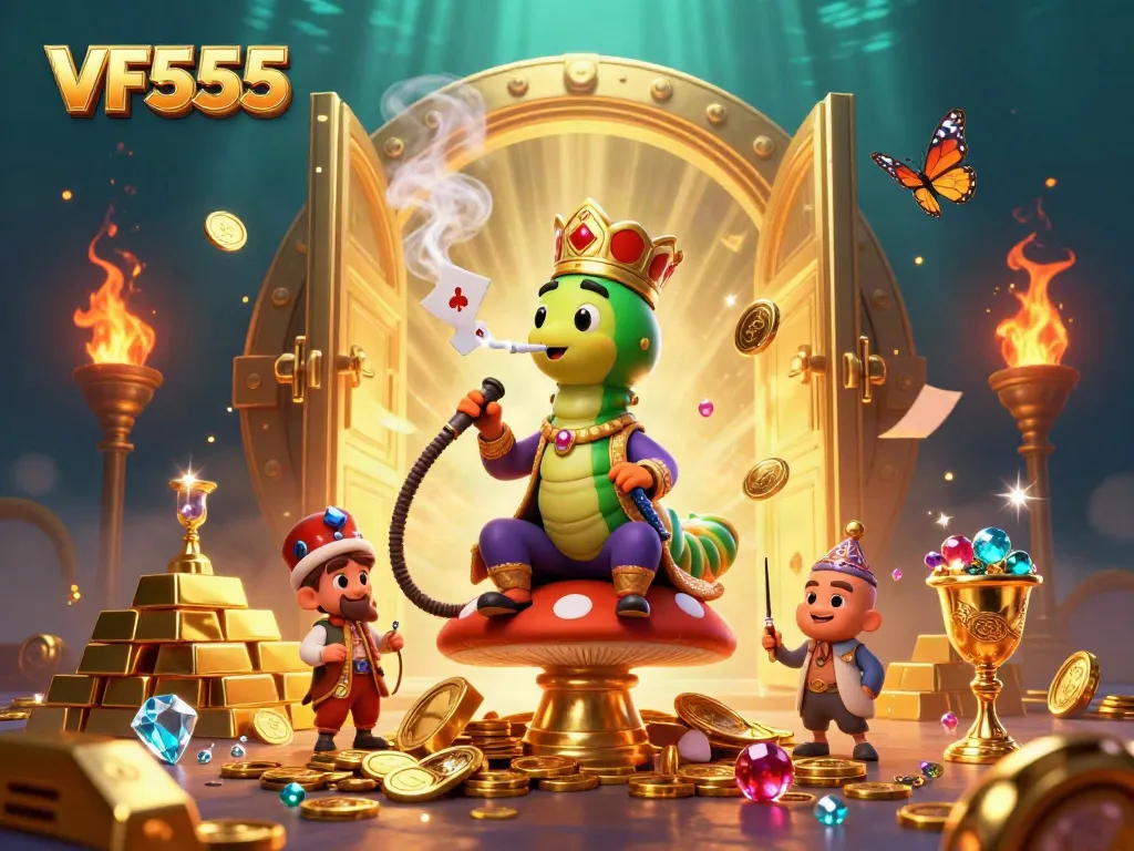 Experience the thrill of VF555 at an enchanting casino featuring a golden caterpillar hookah-master.