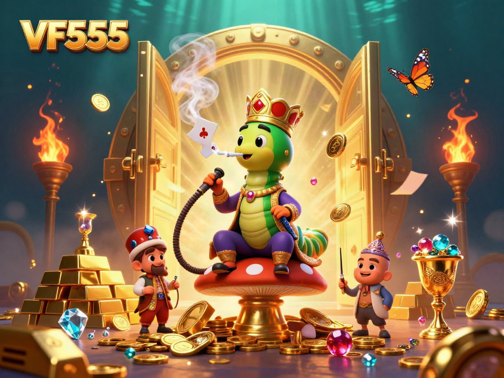 Experience the thrill of VF555 at an enchanting casino featuring a golden caterpillar hookah-master.