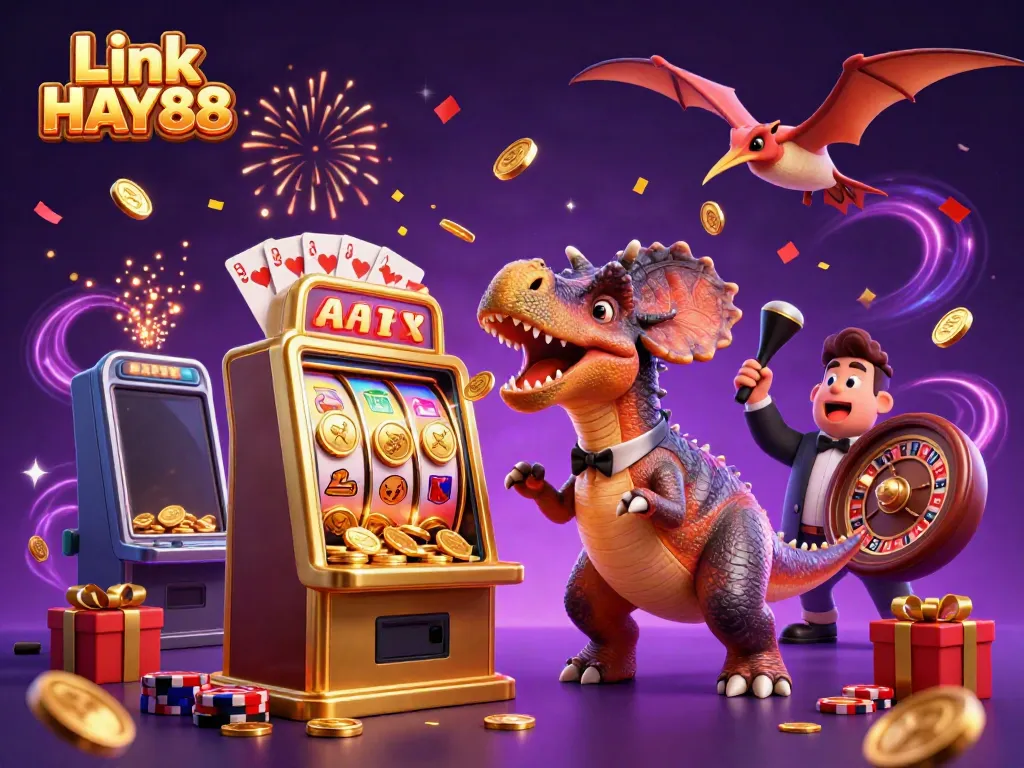 Watch Link HAY88 as the pachycephalosaurus hits a golden slot machine for coins.