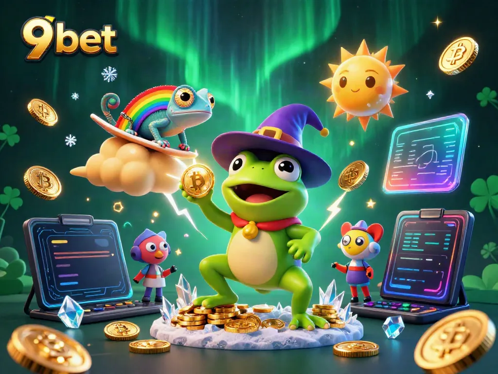 9 bet players enjoy vibrant casino adventures with golden coins and crypto elements in a mystical scene